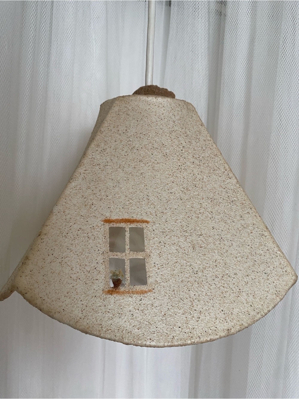 Handmade Textured Beige Hanging Lamp Shade with Window Detail